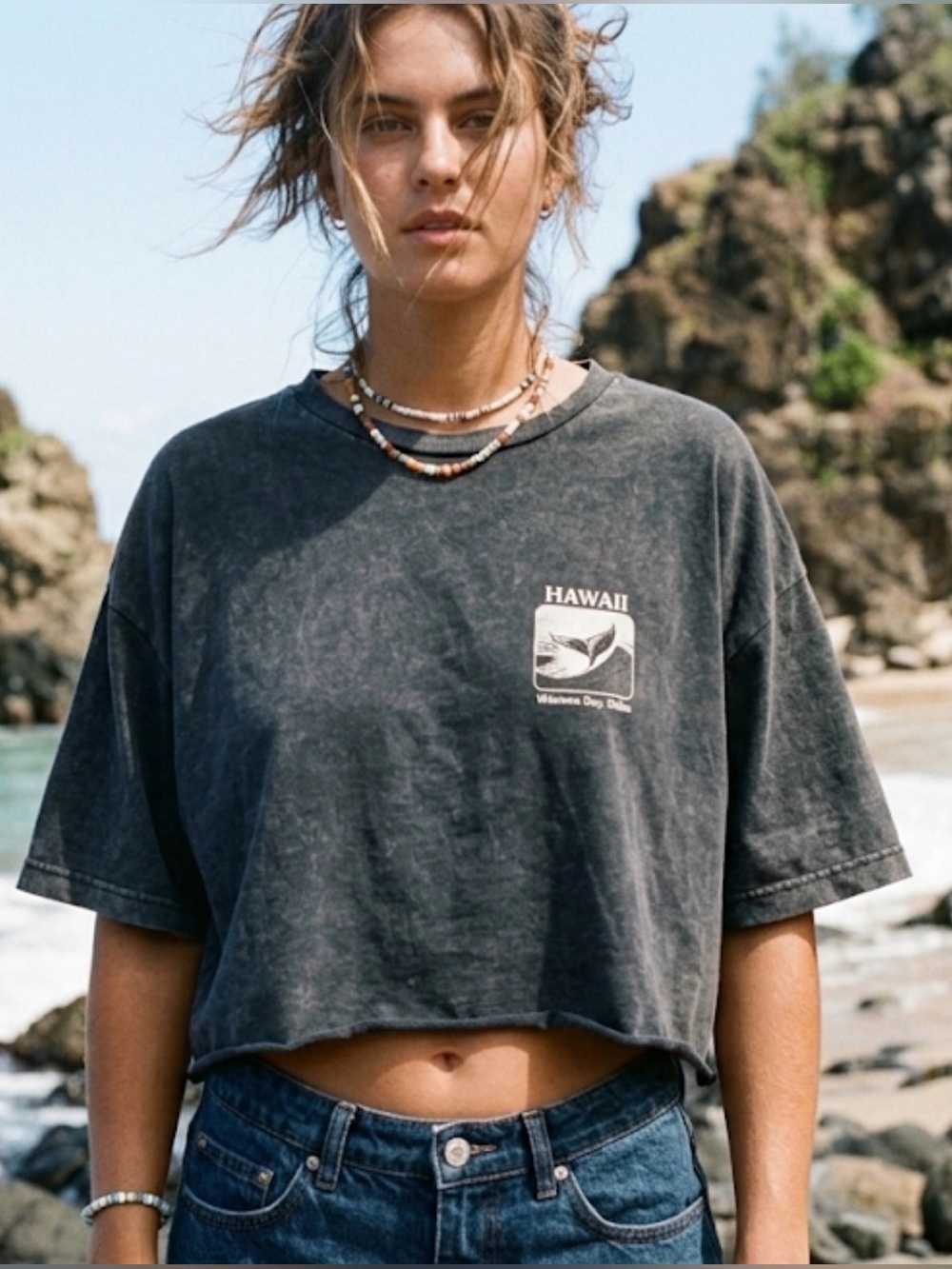 J. Galt by Brandy Melville Hawaii Waimea Bay Graphic Crop Tee One Size
